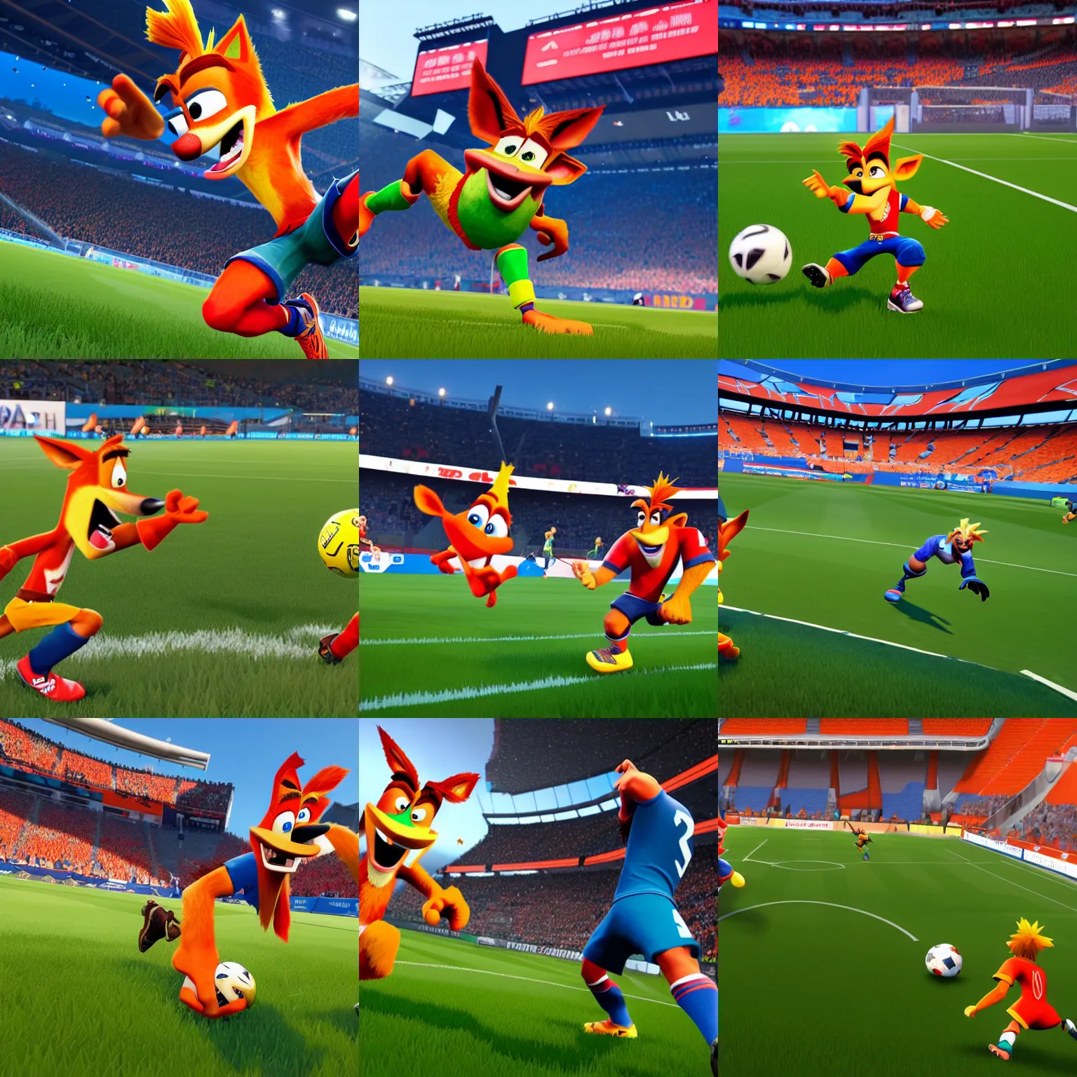 Prompt: screenshot of crash bandicoot in fifa 2 1, netherland national team, ea sport, rtx geforce experience, best graphics