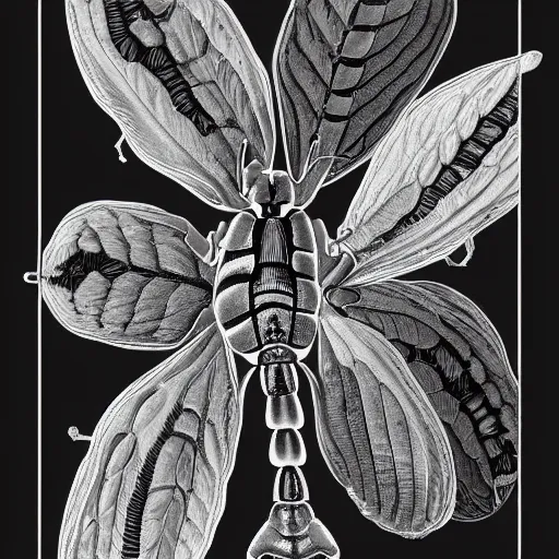 Image similar to bug, black and white, botanical illustration