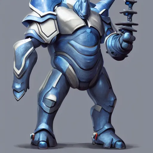 Prompt: An anthropomorphic blue rhino wearing galactic battle armor, highly detailed, digital painting, artstation, concept art, smooth, sharp focus, studio light, by Jason Chan and riot studios,