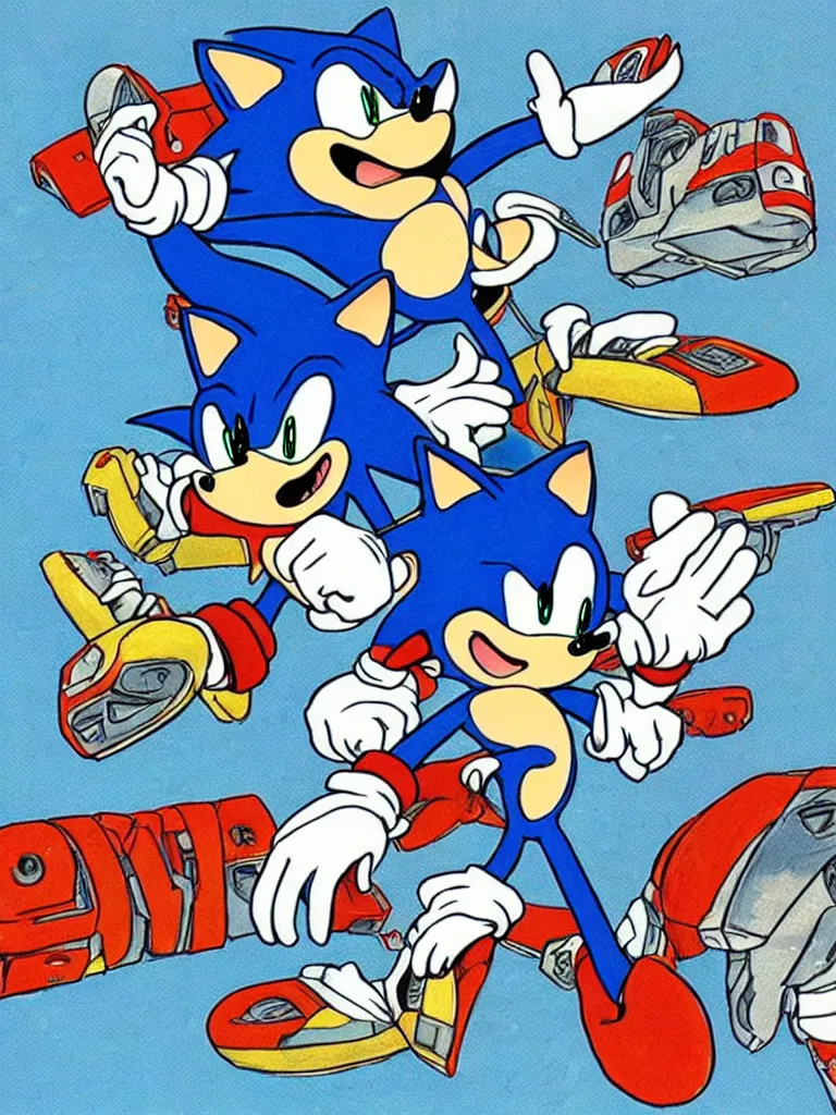 Prompt: Concept art of Sonic the Hedgehog for NES as illustrated by shigeru miyamoto. 1991