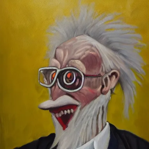 Prompt: an oil painting of a mad scientist