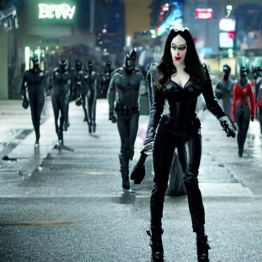 Image similar to a movie still of Kat Dennings as Catwoman in the new movie Batman