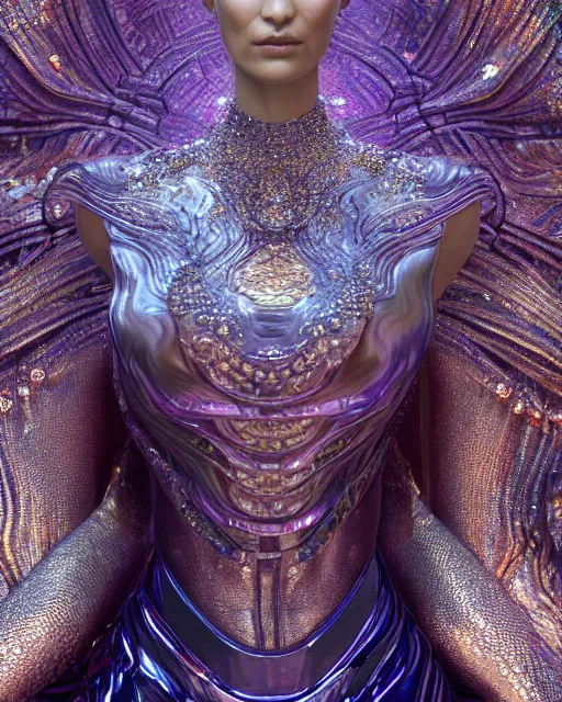 Image similar to a highly detailed metahuman 4 k close up render of an alien goddess bella hadid as alien in iris van herpen dress schiaparelli in diamonds crystals swarovski and jewelry iridescent in style of alphonse mucha gustav klimt trending on artstation made in unreal engine 4