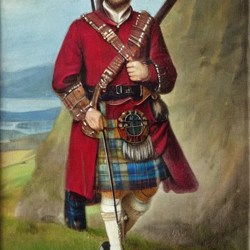 Prompt: a portrait of a Scottish laird wearing a balmoral, art