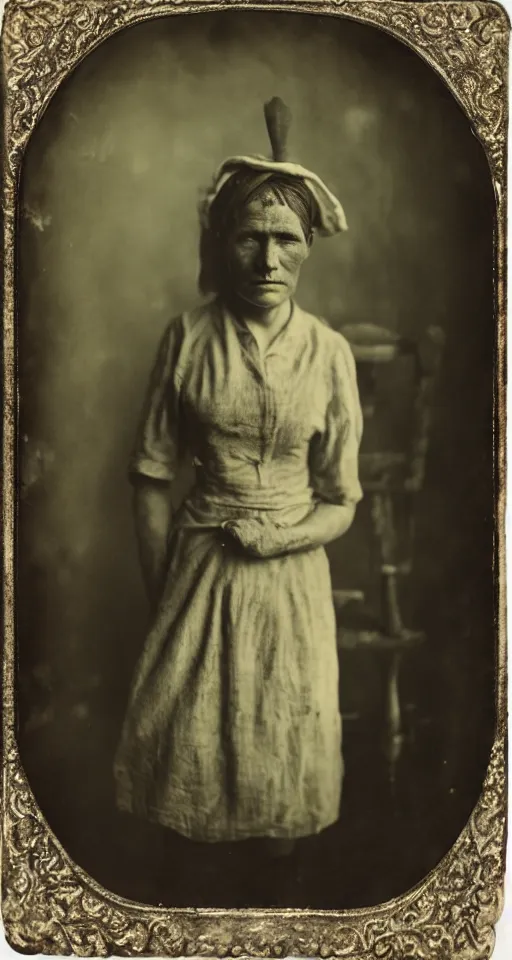 Prompt: a wet plate photograph, a portrait of a maidservant