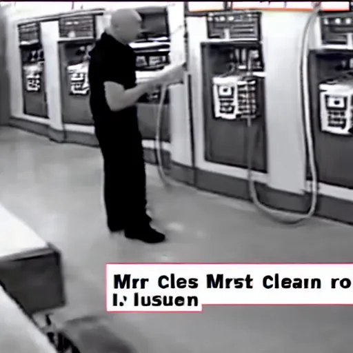 Image similar to CCTV footage of Mr. Clean robbing a gas station