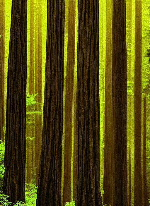 Image similar to pixel art redwood forest, high res, sharp, minimal