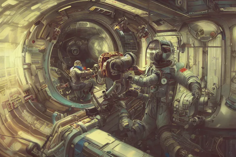 Image similar to hyperrealistic photography of a machine entering an astronaut host in the style of Jin Kagetsu, James Jean and wlop, highly detailed, sharp focus, intricate concept art, digital painting, ambient lighting, deep colors, 4k, artstation
