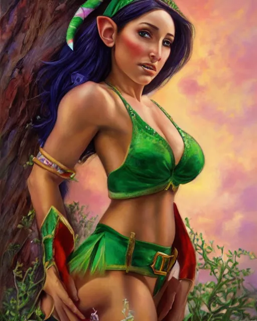 Prompt: abella danger as a beautiful elf princess, oil painting, by laura sava and julie bell