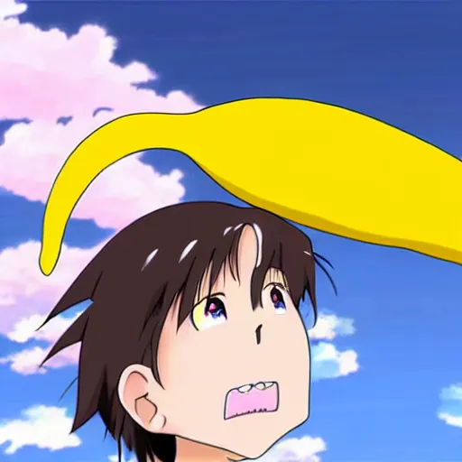 Image similar to a flying banana, anime style