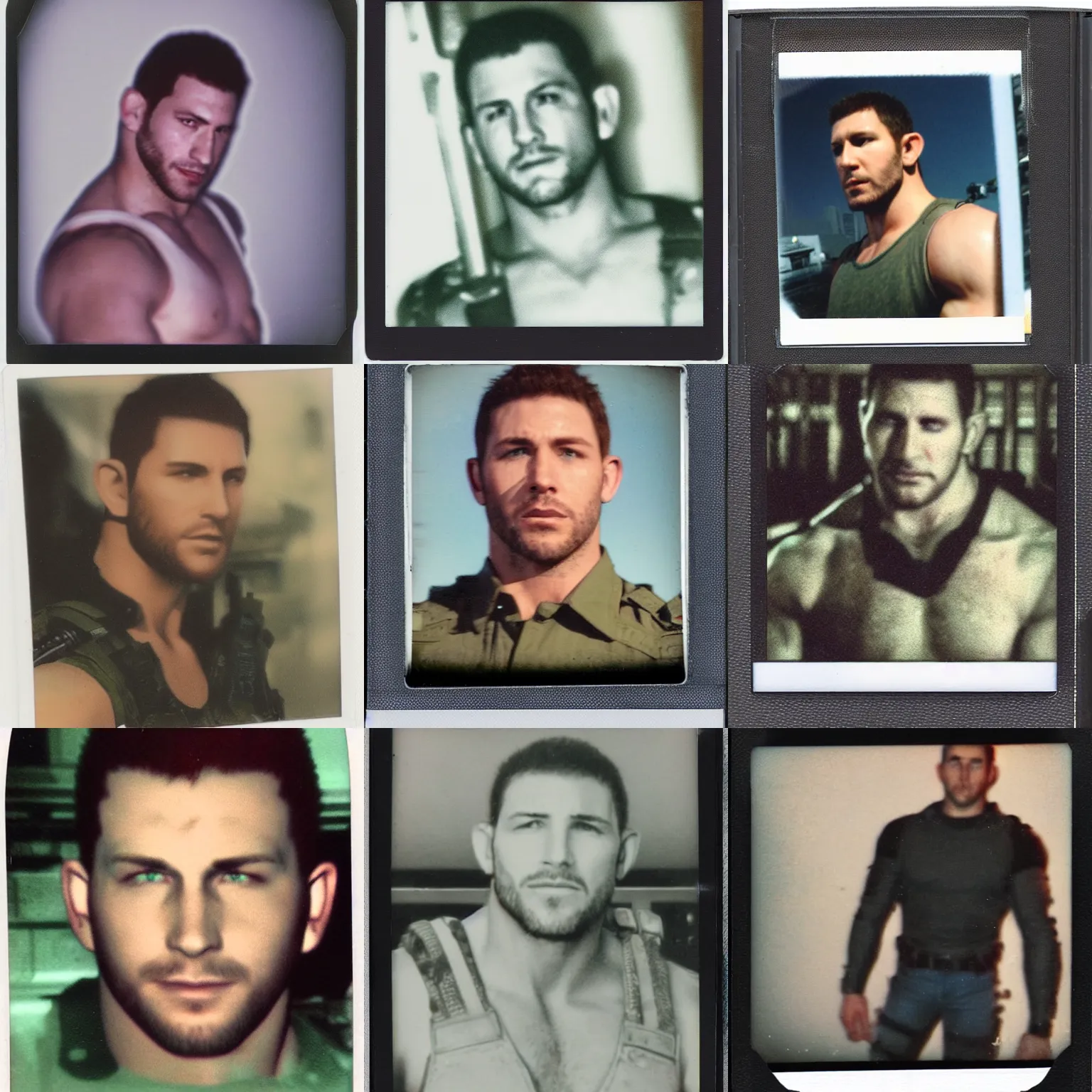 Prompt: a polaroid photo of chris redfield