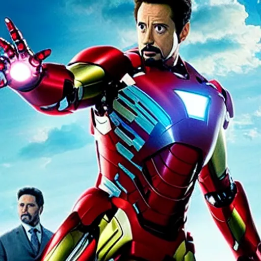 Image similar to movie still of Iron Man with wings