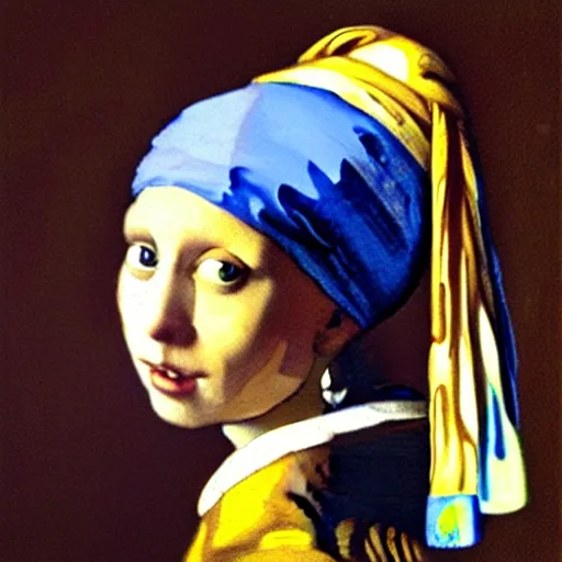 Image similar to a colorful cat with a Pearl Earring by Johannes Vemeer, masterpiece, old master, grand master