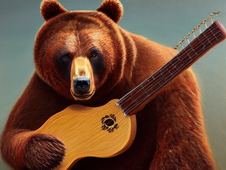 Image similar to bear plays the balalaika, Oil Painting, Trending on Artstation, octane render, Insanely Detailed, 8k, HD