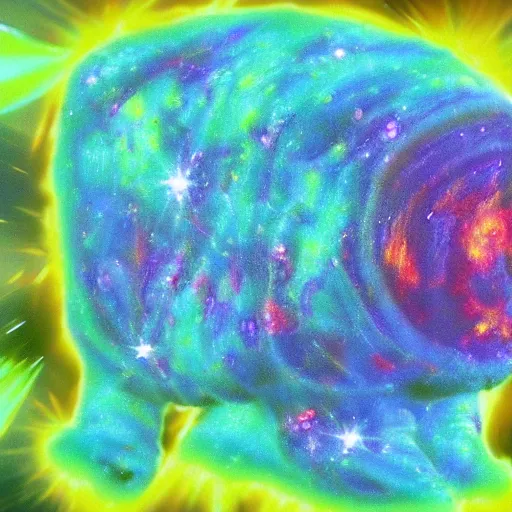 Prompt: the alien cosmic psychedelic tardigrade that awaits you at the end of all of space and time