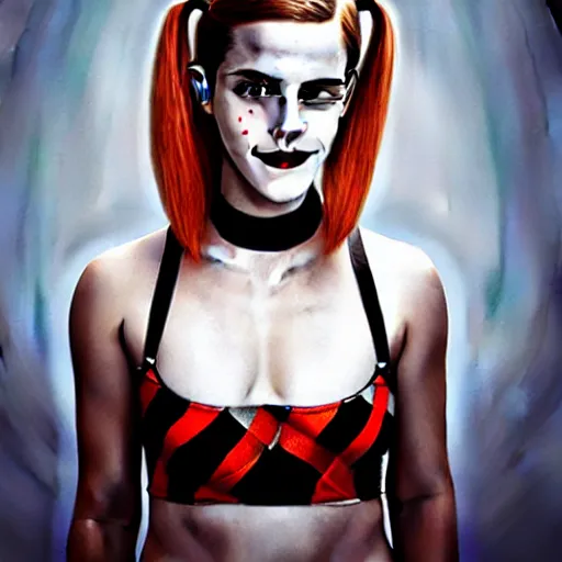 Image similar to Portrait of Emma Watson as Harley Quinn, by Martin Schoeller