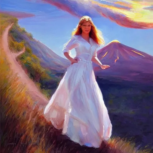 Prompt: painting volegov car blonde woman!!! erupting volcano!!!