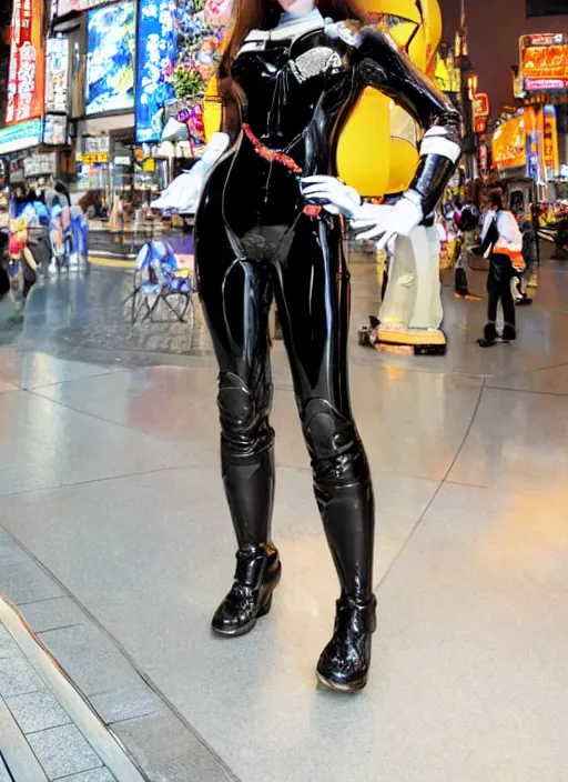 Image similar to Amouranth as a Celestial futuristic Goddess wearing luxurious black spacesuit by Frederick Edwin Church, rule of thirds, seductive look, beautiful, in Dotonbori Osaka during Sakura season