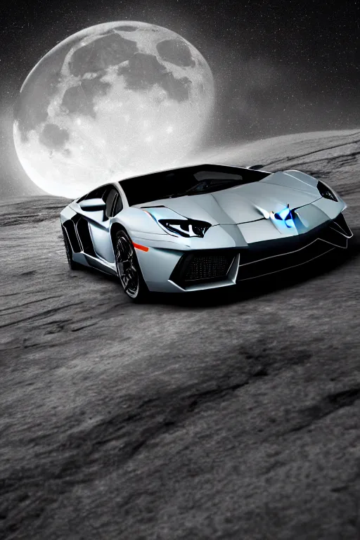 Prompt: Lamborghini Aventador S, photorealistic, high resolution, award winning, trending on artstation, moon, highly detailed, night, volumetric lighting