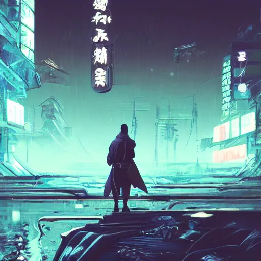 Prompt: illustration of a worn out samurai that got time travelled to a futuristic colonized Martian city while protecting his daughter from enemies, rainy day, neon glow concept art, sharp focus, cyberpunk 2077, steam punk, scifi, octane render, art by Ilya Kuvshinov, wallpaper, highly detailed, anime key visual, warm colors, epic landscape, HD digital art, artstation