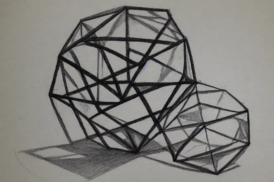 Image similar to geometric anamorphic drawing of a dodecahedron