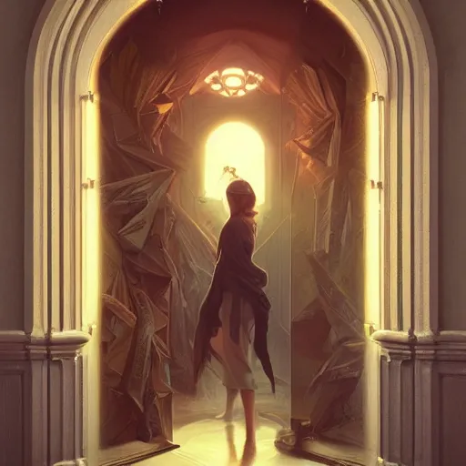 Image similar to peter tarka, minimalistic, hyperrealistic surrealism, award winning masterpiece with incredible details, epic stunning, mysterious doorway to another realm, highly detailed, trending on ArtStation, artgerm and greg rutkowski and alphonse mucha, daily deviation, IAMAG, illuminated