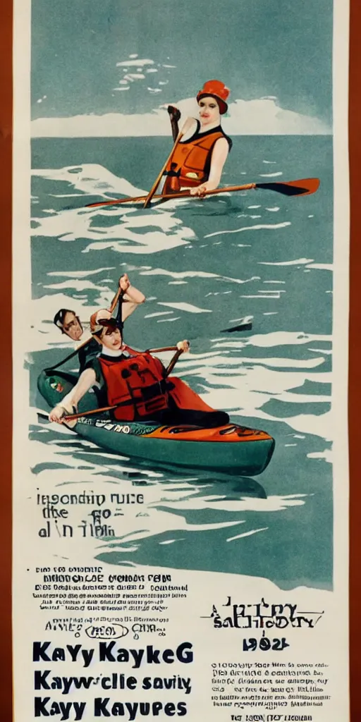 Image similar to a 1 9 2 0 s poster advertising kayaks