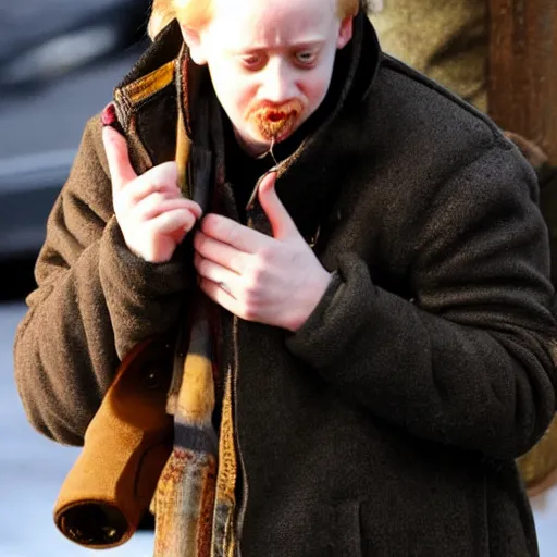 Prompt: macaulay culkin as a miserable shoe in winter