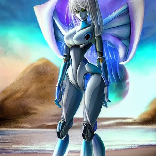 Prompt: digital art full body cinematic shot of cute and beautiful anthro female robot dragon standing in front of the camera, has two adorable blue eyes on a smooth draconic head with two horns, a sleek yet elegant design, with two big epic wings behind her, two arms that have sharp claws, two legs, a long tail behind her. the background is of the beach at night; high quality digital art, artstation, deviantart, furaffinity, high quality details