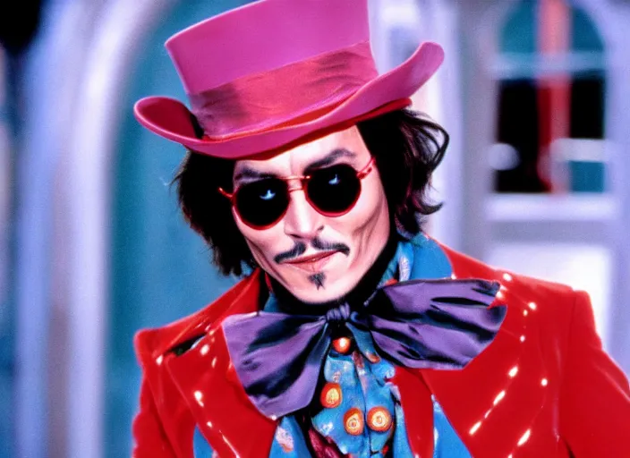 Image similar to film still of Johnny Depp as Willy Wonka in Willy Wonka and the Chocolate Factory 1971