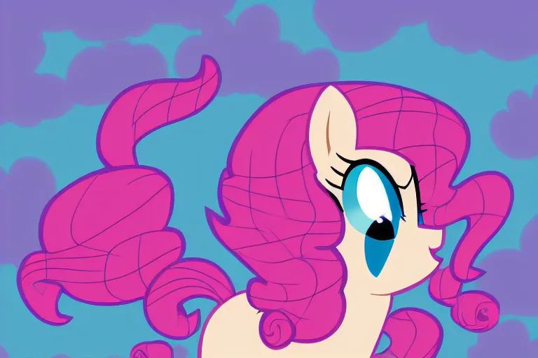 Image similar to Giant Pinkie Pie, poke head through cloud layer, digital art, Friendship is Magic, Hasbro, vector art, svg, flash animation