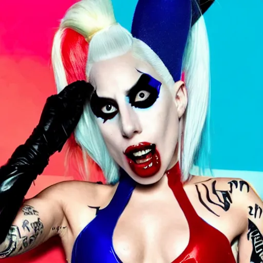 Image similar to Lady Gaga as Harley Quinn 4K quality super realistic