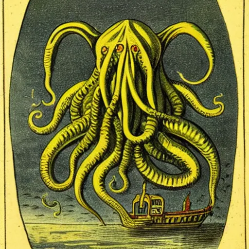 Image similar to an 1 8 0 0 s naturalism book illustration of cthulhu