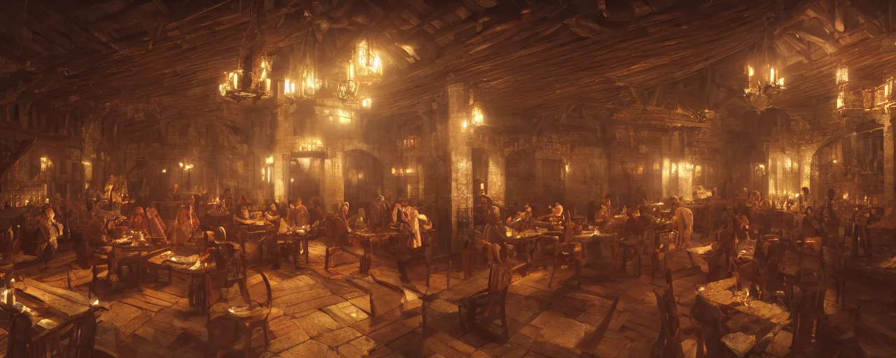 Prompt: inside of a medieval era tavern with exotic dancers, vaporwave aesthetics, 8 k uhd, unreal engine, octane render in the artstyle of finnian macmanus, john park and greg rutkowski