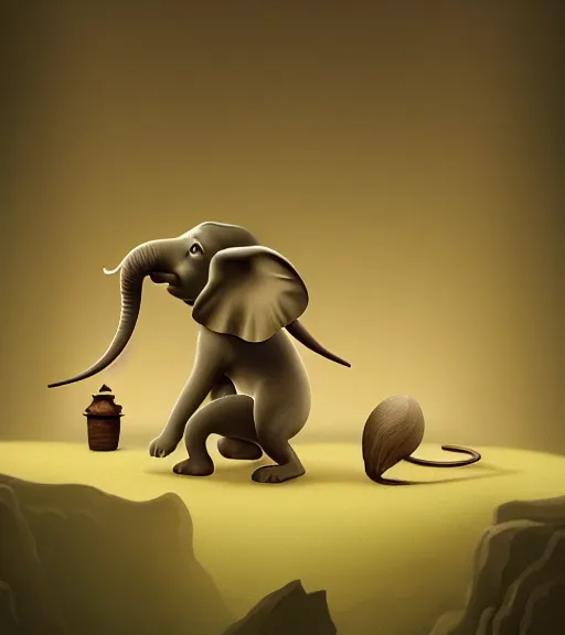 Prompt: an extremely detailed masterpiece of a mouse that has ears of an elephant and pondering what to do next, inspired by franz sedlacek, digital art, cinematic lighting, trending in artstation, 4 k