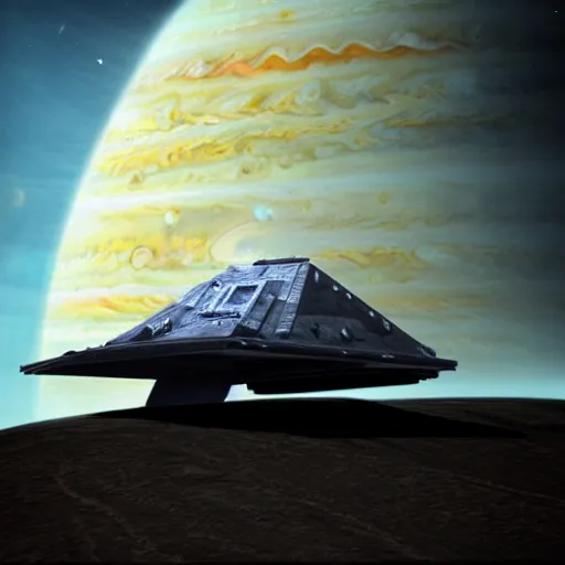 Image similar to epic view of a star destroyer above jupiter