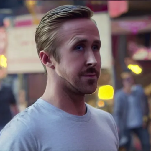 Prompt: Movie still of Ryan Gosling as Pacman