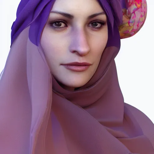 Prompt: a woman wearing a head piece and a scarf, concept art by abdullah gerguri, cgsociety contest winner, serial art, daz 3 d, artstation hd, physically based rendering