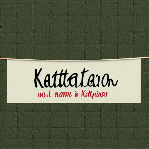 Image similar to katzkab written in a cream white colour fabric banner