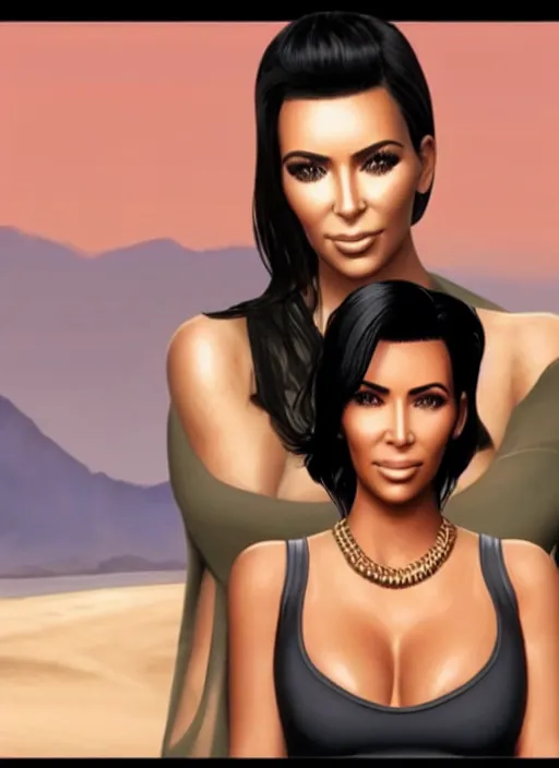 Image similar to game still of kim kardashian in a gta loading screen.