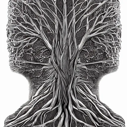 Prompt: An ultra detailed illustration of half a human head with the tree of life growing inside, art by robbie trevino, trending on artstation,