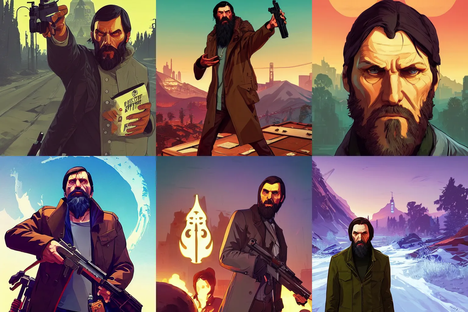 Prompt: rasputin, gta 5 cover art, borderlands style, celshading, trending on artstation, by rhads, andreas rocha, rossdraws, makoto shinkai, laurie greasley, lois van baarle, ilya kuvshinov and greg rutkowski