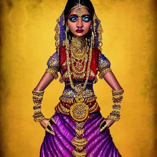 Prompt: indian hindu woman in an intricate beautiful dress, ornate, psychedelic, trending on artstation