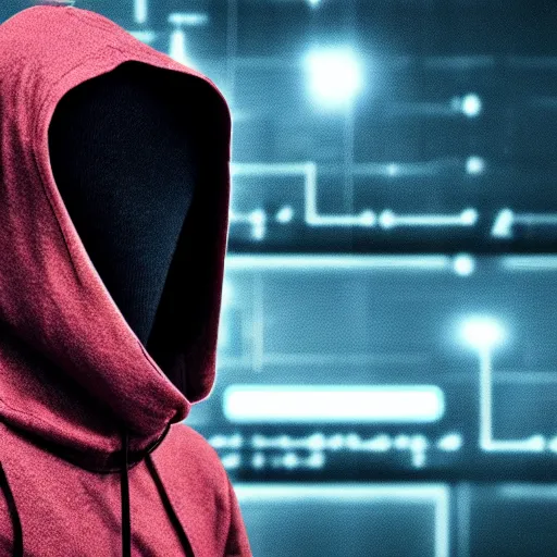 Image similar to realistic photo of hacker, dark background, hood, face doesn't visible, computer, extremely detailed, sharp focus, masterpiece,