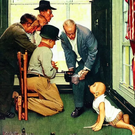 Prompt: a Norman Rockwell painting of a house getting swatted