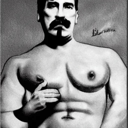Image similar to lgbt art, tom of finland style, stalin, in billy herrington body, art in 4 k, high quality