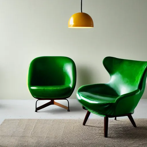 Image similar to an avacado chair, an armchair that looks like an avacado with green leather and seed yolk, award winning design, studio lighting, advanced photography, beautifully lit