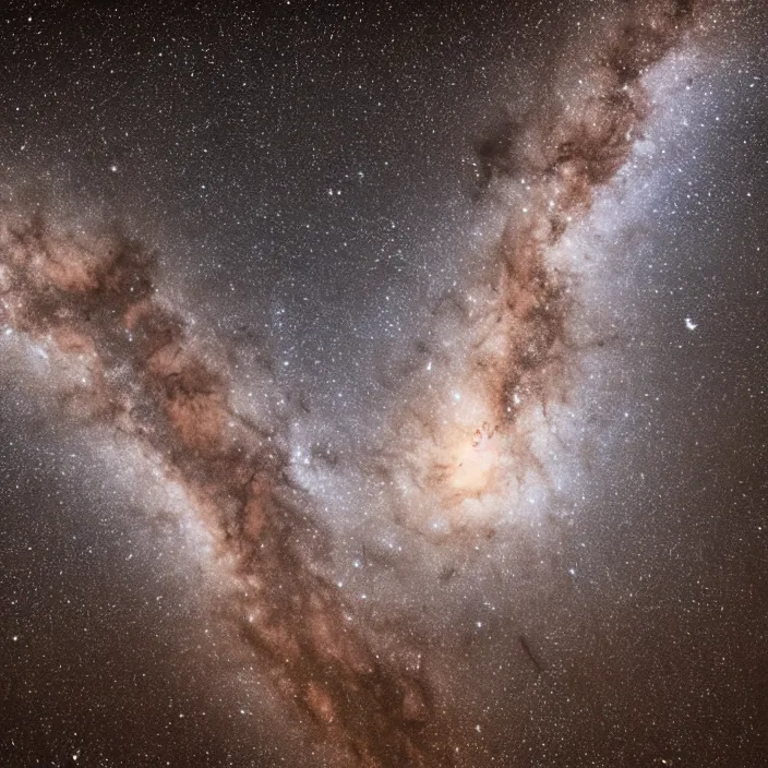 Prompt: Milky Way as seen in the night sky of a distant gas giant planet, cloudy surface, NASA true color photograph, very detailed, 8k resolution
