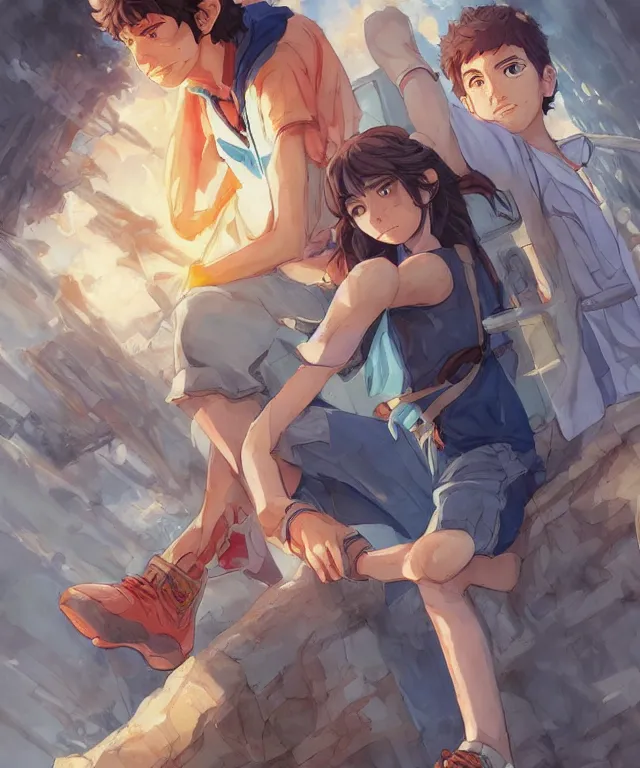 Prompt: percy jackson and annabeth chase, shinkai makoto studio ghibli studio key hideaki anno sakimichan stanley artgerm lau rossdraws james jean marc simonetti elegant highly detailed digital painting artstation pixiv