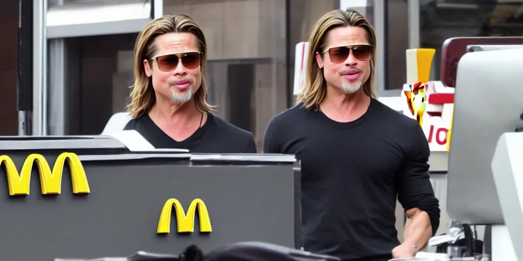 Prompt: Brad Pitt working at McDonalds, cinematic